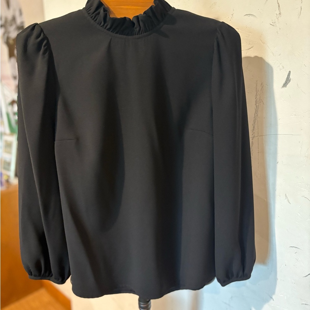 Women’s J.Crew, long sleeve black ruffled blouse